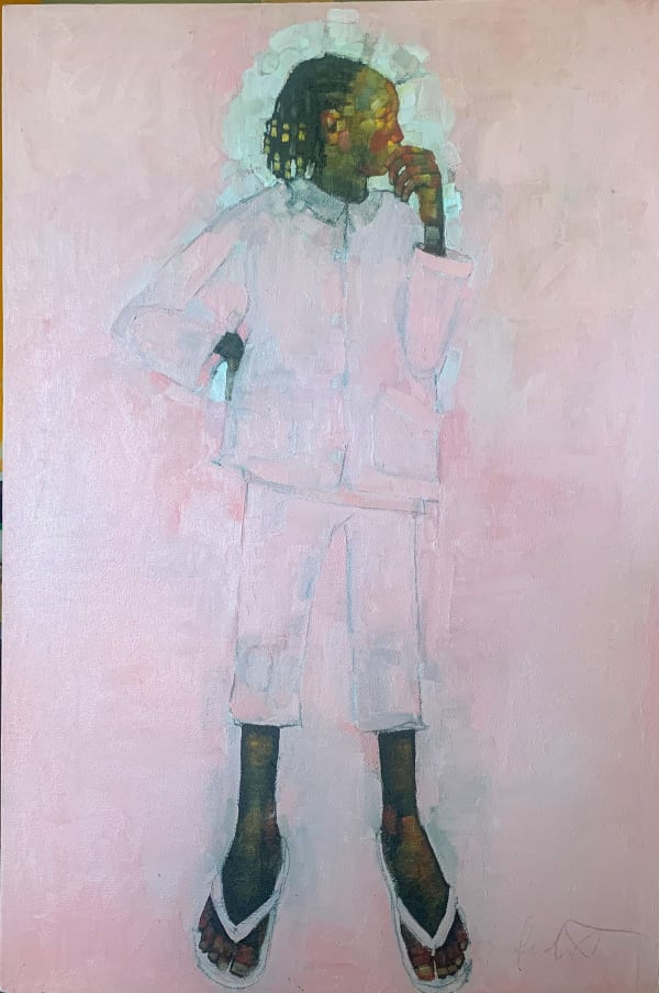 Olivia Mae Pendergast - Young Girl in Pink - 2021 - 91cm H x 61cm W - Oil on canvas
