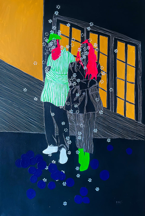 Moustapha Baidi Oumarou La Symphonie, 2022 Acrylic and ink on canvas 150 cm H x 100 cm W ( 59 ¹/₁₆ H x 39 ³/₈ W inches)