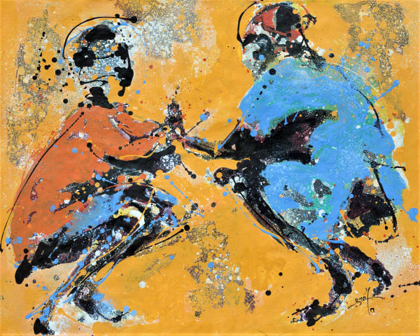 Gnohité - Le combat de coq - 2019 - 73cm H x 95cm W - Acrylic on canvas