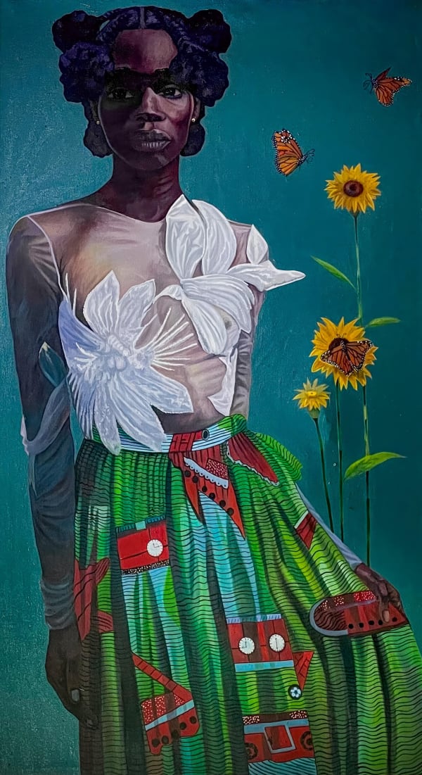 Moses Zibor - Me and my Butterfly I - 2023 - 200cm H x 120cm W - Oil on canvas