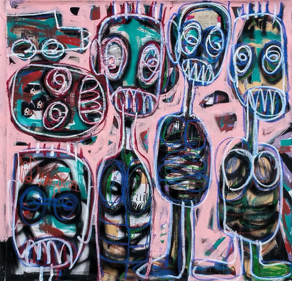 Aboudia - Les enfants et la voiture - 2017 - 120 x 120cm - Acrylic and oil pastels on canvas