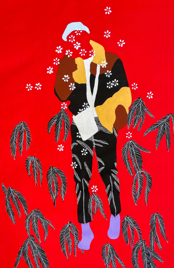 Moustapha Baidi Oumarou - Walk zone rouge - 2021 - 90cm H x 60cm W - Acrylic, pigments and ink on canvas
