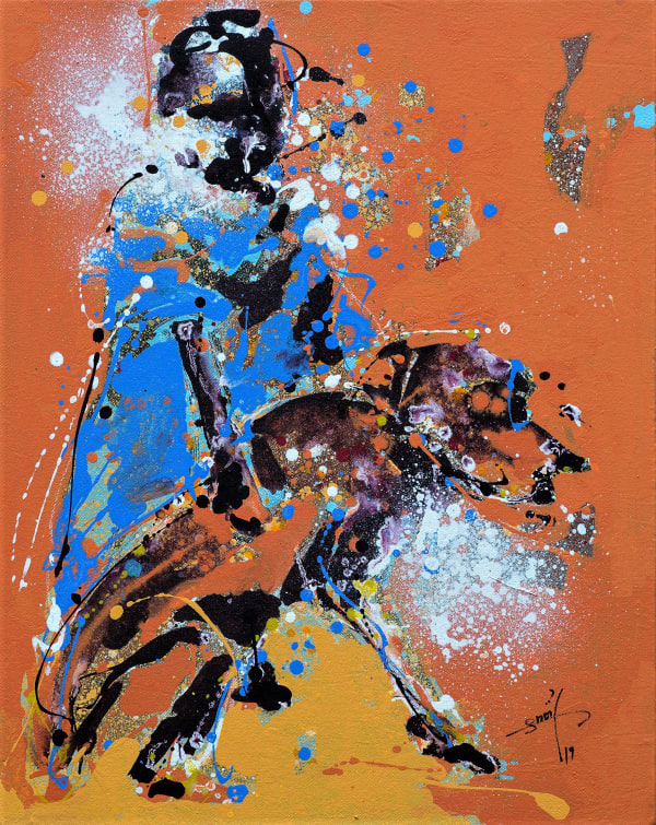 Prince Galla Gnohité - Le dog et l'enfant - 2019 - 75cm H x 60cm W - Acrylic and natural pigments on canvas