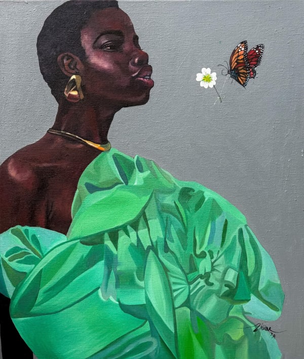 Moses Zibor - Looking at my Butterfly II - 2023 - 120cm H x 100cm W - OIl on canvas