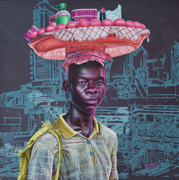Daniel Onguene - My future on my head - 2022 - 80cm x 80cm - Acrylic on canvas