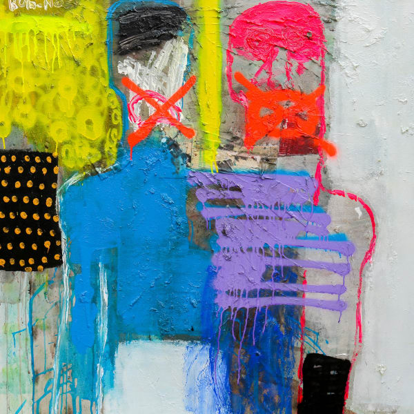 Bob-Nosa - Shut-up - 2019 - 122cm H x 107cm W - Acrylic and spray paint on textured canvas