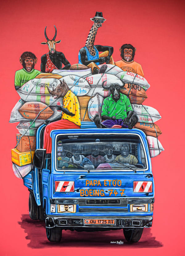 Abdias Ngateur - Le Boeing 747 de Papa Eto-o - 2022 - 140cm H x 110cm W - Acrylic on canvas -