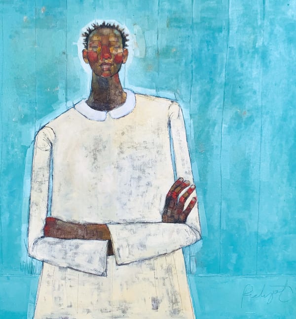 Olivia Mae Pendergast - Mary on Blue - 2021 - 92cm x 92cm - Oil on canvas