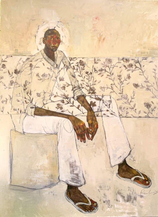 Olivia Mae Pendergast - Man in Wild Rose - 2021 - 122cm H x 91cm W - Oil on canvas