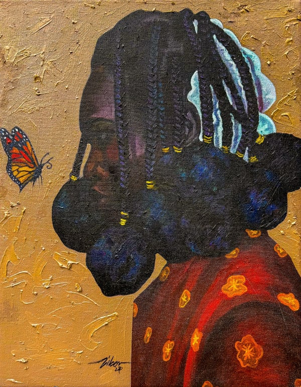 Moses ZIBOR Looking at my Butterfly, 2023 Oil on canvas 69cm H x 54cm W (27 1/5 H × 21 3/10 W inches)