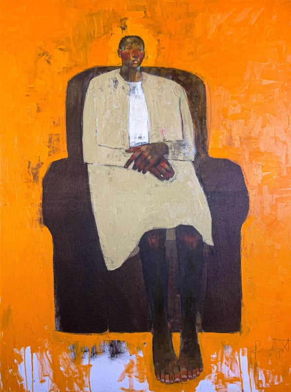 Olivia Mae Pendergast - Lucy in Large Chair - 2021 - 122cm H x 91cm W - Oil on canvas