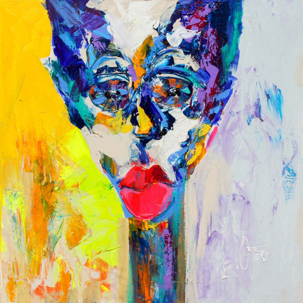 Larry Otoo - Face Rainbow - 2020 - 60,5cm x 60cm - Acrylic on canvas