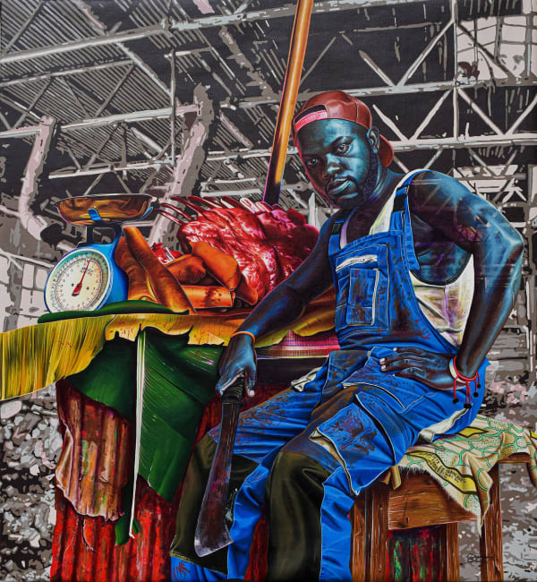 Daniel Onguene - Le boucher - 2023 - 120cm H x 110cm W - Acrylic on canvas