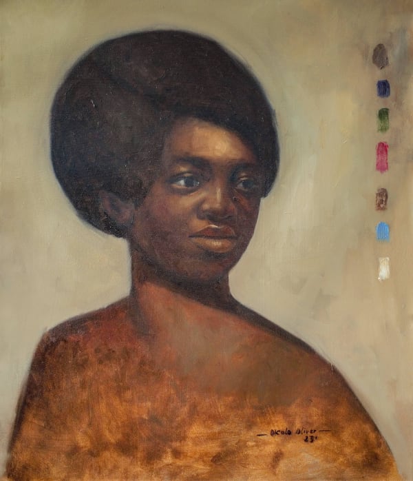 Oliver Okolo - Portrait of a Woman in Afro - 2023 - 64cm H x 54cm W - Oil on canvas