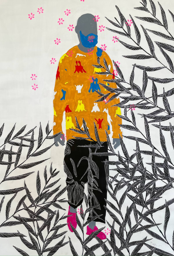 Moustapha Baidi Oumarou - Walk zone rose - 2021 - 90cm H x 60cm W - Acrylic, pigments and ink on canvas