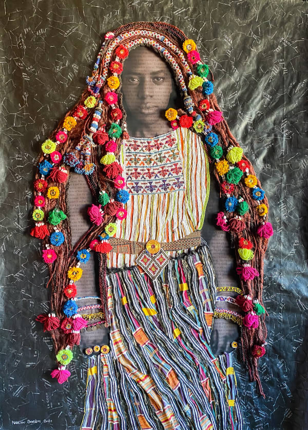Marion Boehm - Braids in Flower - 2021 - 142cm H x 106cm W - Mixed media collage on paper