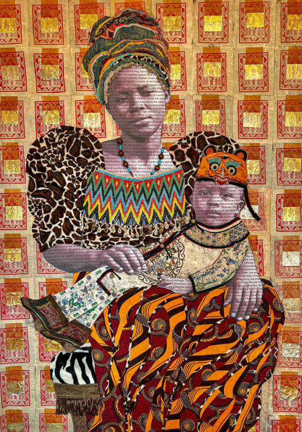 Marion Boehm - Lotus Shoes - 2022 - 120cm H x 95cm W - Mixed media collage on canvas