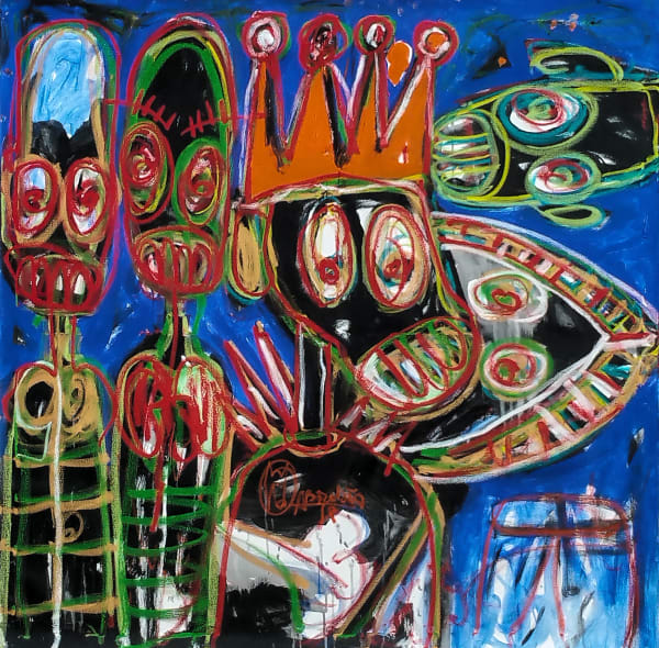 Aboudia - Famille royale - 2017 - 120 x 120cm - Acrylic and oil pastels on canvas