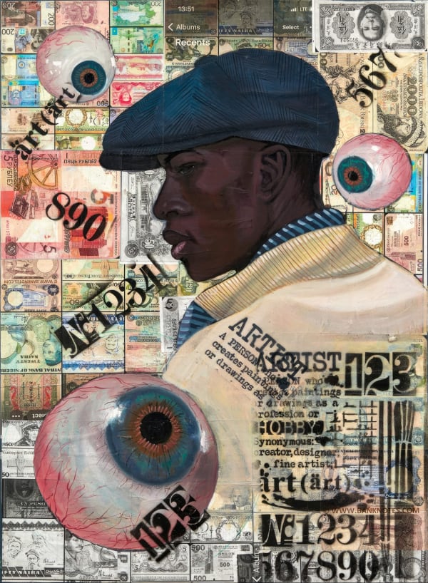 Moses ZIBOR Money Eyes, 2021 Oil on canvas 69cm H x 49cm W (27 1/5 H × 19 3/1 W inches)