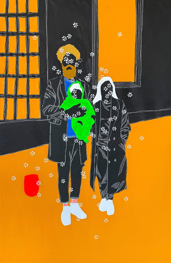 Moustapha Baidi Oumarou - Famille x- 2022 - 150cm H x 100cm W - Acrylic and ink on canvas