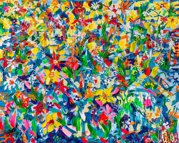 Larry Otoo - Blossom Bouquet - 2022 - 120cm H x 150cm W - Acrylic on canvas