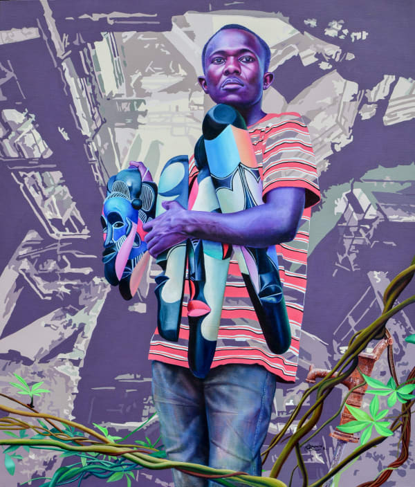 Daniel Onguene - Life Hunter - 2021 - 130cm H x 110cm W - Acrylic and posca on canvas