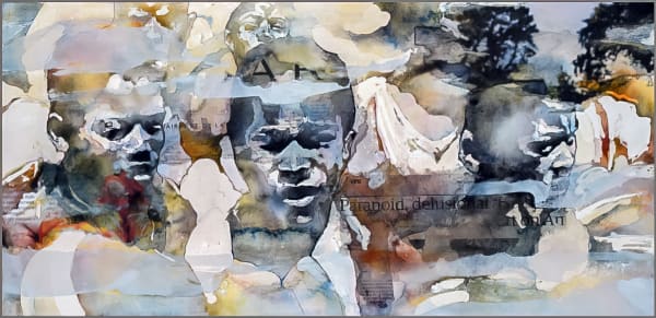 Bruce Clarke - Paranoid, delusional - 2015 - 50cm H x 80cm W - Watercolour and collage on paper