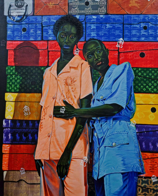 Boris Anje (Anjel) - Boxes of hope - 2022 - 140cm H x 110cm W - Acrylic and silk screen print on canvas
