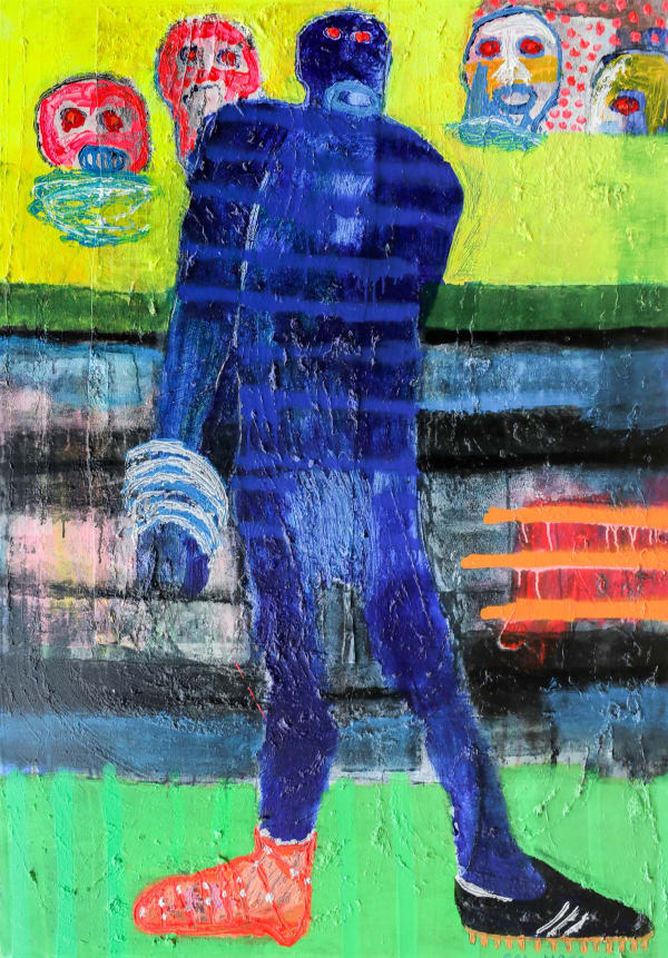 Bob-Nosa - Boy in Detention - 2020 - 151cm H x 108,5cm W - Acrylic and spray paint on textured canvas