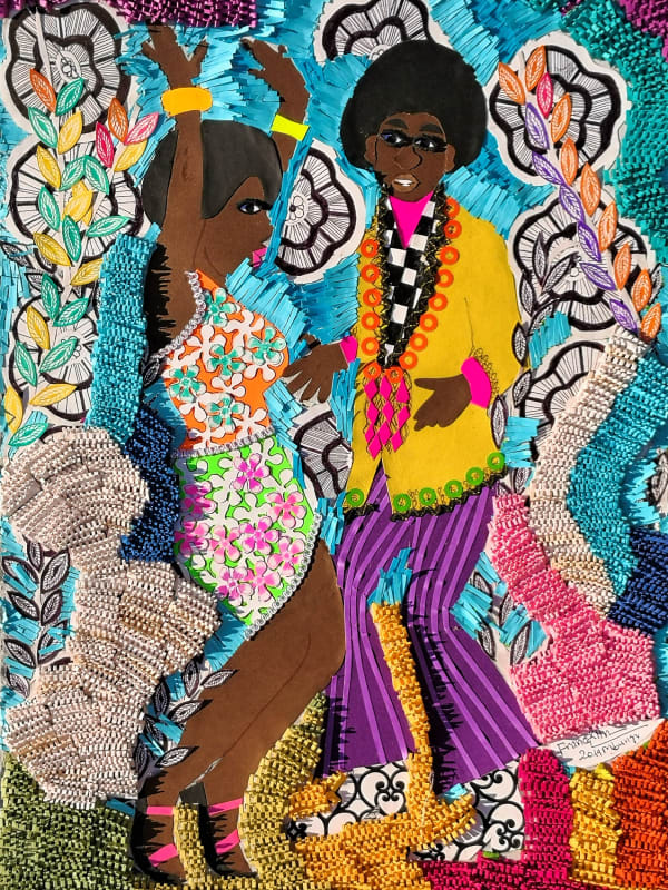 Francklin Mbungu - Kin kiese - 2019 - 70cm H x 50cm W - Collage on canvas