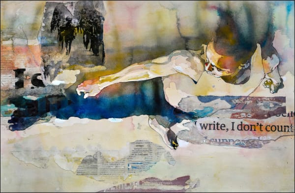 Bruce Clarke - I write, I don't count - 2019 - 50cm H x 70cm W - Aquarelle et collage sur toile