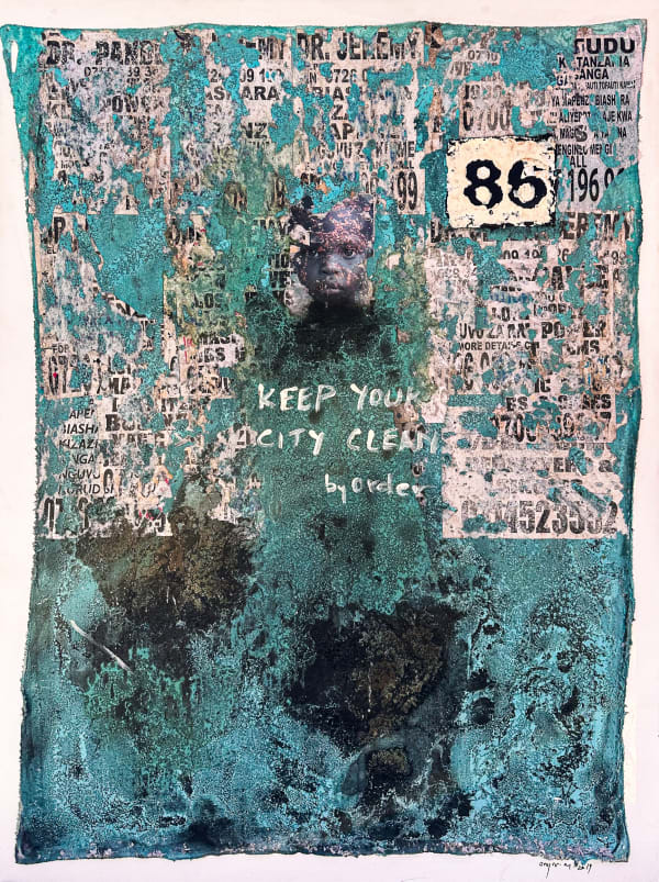 Onyis Martin - Talking Walls 86 - "Keep your city clean" - 2019 - 145cm H x 110cm W - Mixed media on canvas