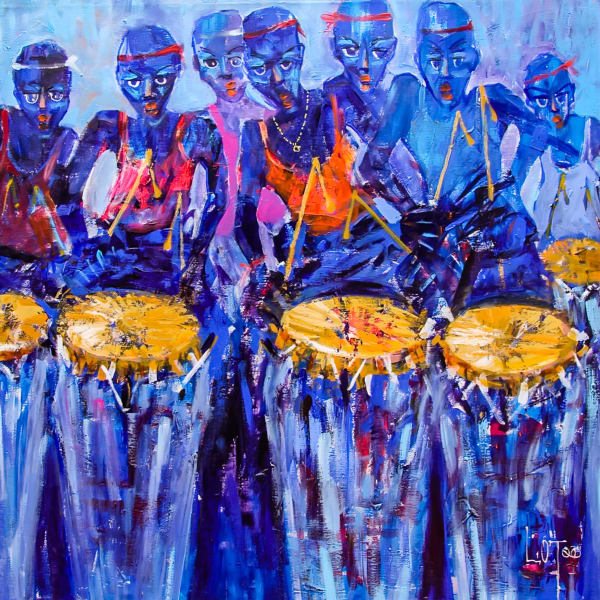 Larry Otoo - "Blue Throb" - 2006 -. Acrylic on canvas - 100cm H x 100cm W