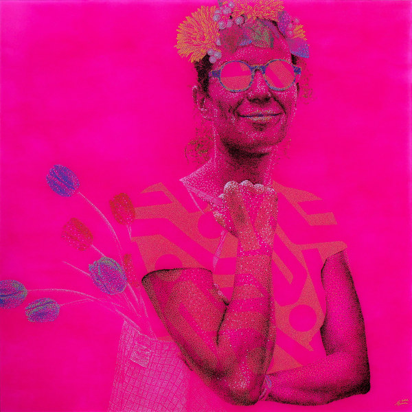 Evans Mbugua - Series "Flower Power" - We can do it - 2021 - 100cm x 100cm - Handmade oil painting on plexliglass