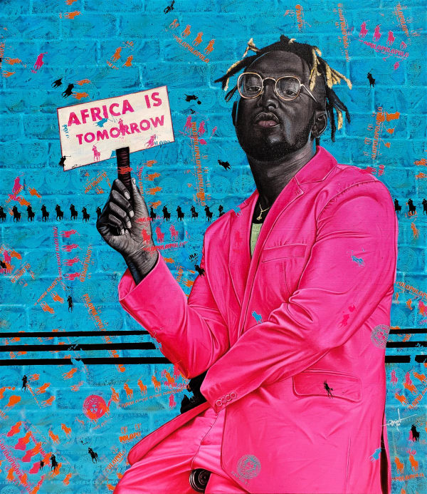 Anjel - @frica is tomorrow - 2020 - 160cm H x 140cm W - Acrylic and silk screen print on canvas