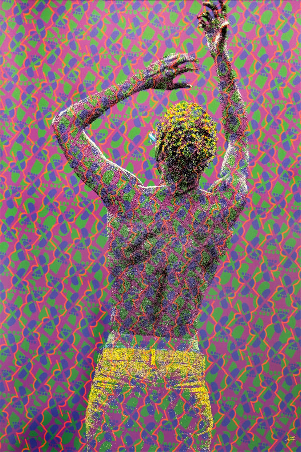 Evans Mbugua - Get-Up - 2019 - 150cm H x 100cm W - Oil on plexiglass and photopaper