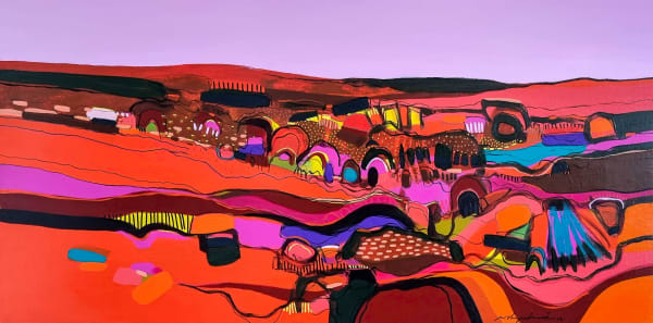 Miska Mohmmed - Dunes Sunset - 2023 - 70cm H x 140cm W - Acrylic & markers on canvas