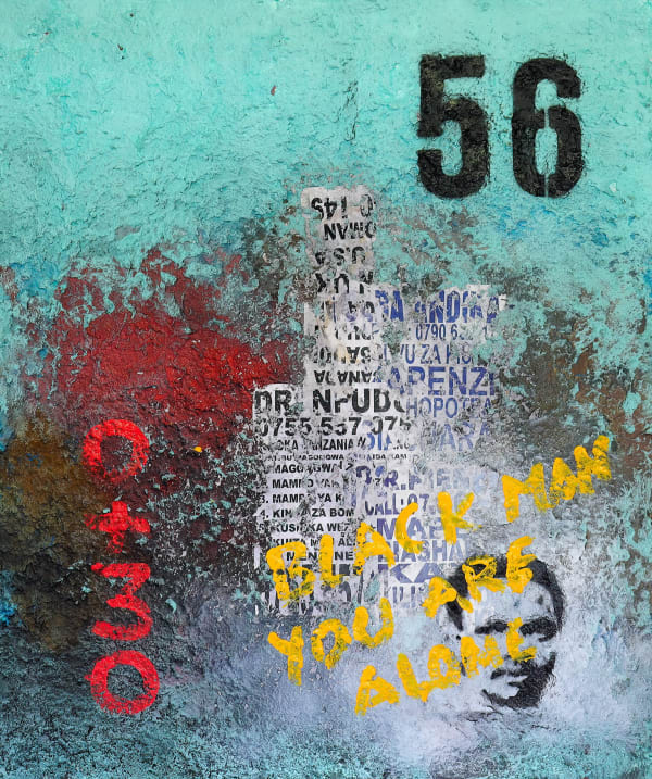 Onyis Martin - Black man you are  on your own - 2022 - 90cm H x 70cm W - Mixed media on canvas