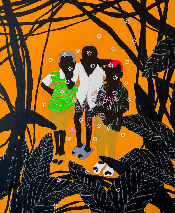 Moustapha Baidi Oumarou - Les pétales roses - 2022 - 120cm H x 100cm W - Acrylic and ink on canvas