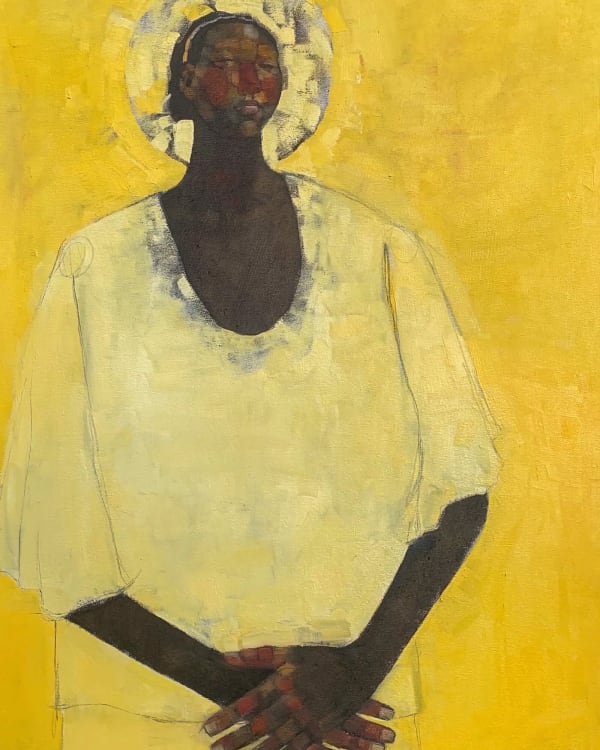 Olivia Mae Pendergast - Girl with Aura in Yellow - 2021 - 91cm H x 61cm W - Oil on canvas