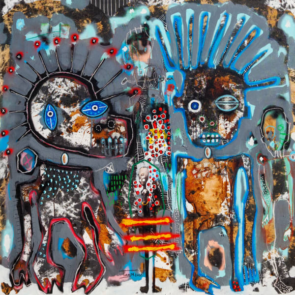 Mederic Turay - My Soul and I - 2022 - 150cm x 150cm - Acrylic, oil, coffee, spray, collage and natural pigments on canvas