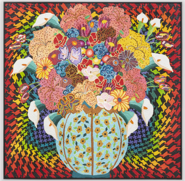 Caroline Larsen, Rainbow Houndstooth with Rose Bud, 2022