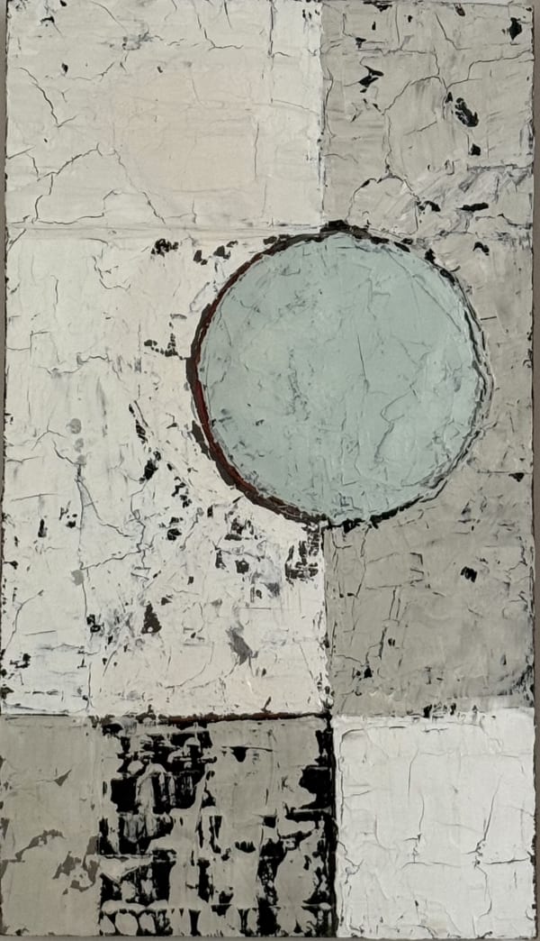 Jeremy Annear, Gray Blue Space with Disc 2003, Oil on Board