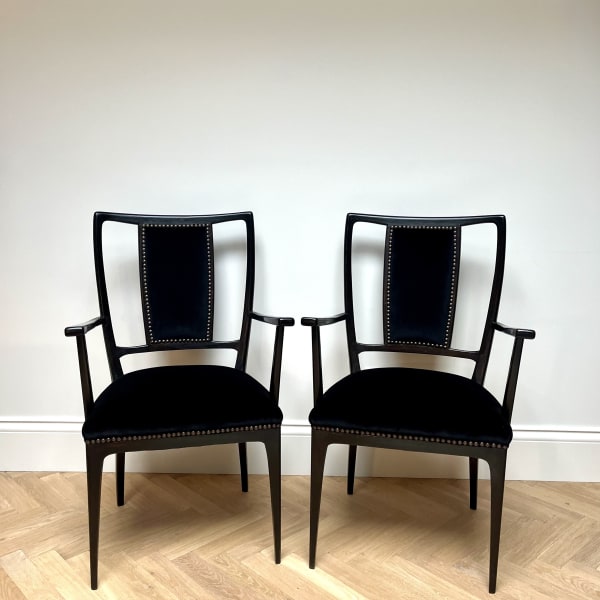 Italian, A Pair of Ebonized Armchairs, Circa 1950s