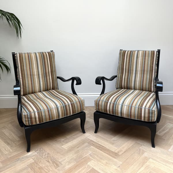 Italian, A Pair of Ebonized Armchairs, Circa 1950s