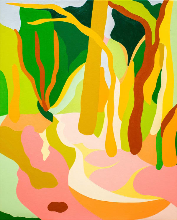 Tessa Perutz, Provence Forest #1 in Rose, Cream, and Pea Green (Vence, La France), 2022, Oil on canvas, 71.1 x 55.9 cm