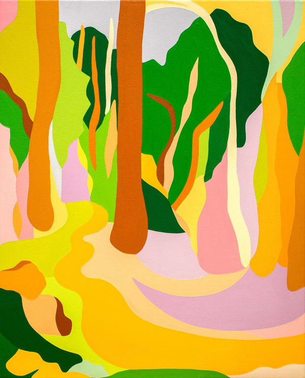 Tessa Perutz, Provence Forest #2 in Lavender, Clementine, and Citron Vert (Vence, La France), 2022, Oil on canvas, 71.1 x 55.9 cm