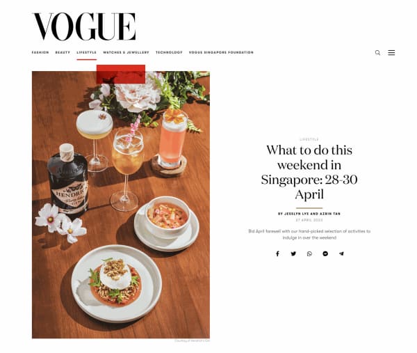 Vogue: "What to do this weekend in Singapore: 27 - 29 January"