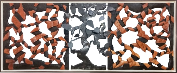 MAYEMBE "O Diálogo da Dança das Formigas no Mulembeira", 2023 Mixed media 105 x 253 cm