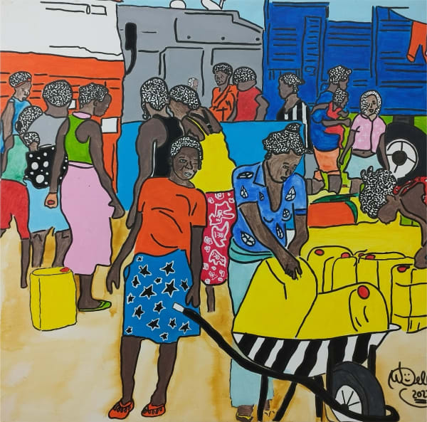 WILSON BELAS "Vida no Musseque", 2022 Acrylic on canvas 89 x 90 cm